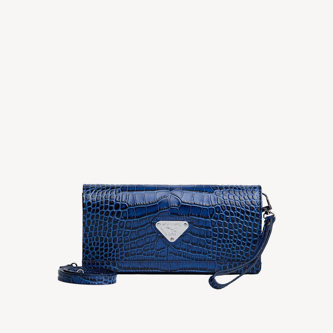 FRESENS | Clutch Croco sapphire blau/silber - frontal
