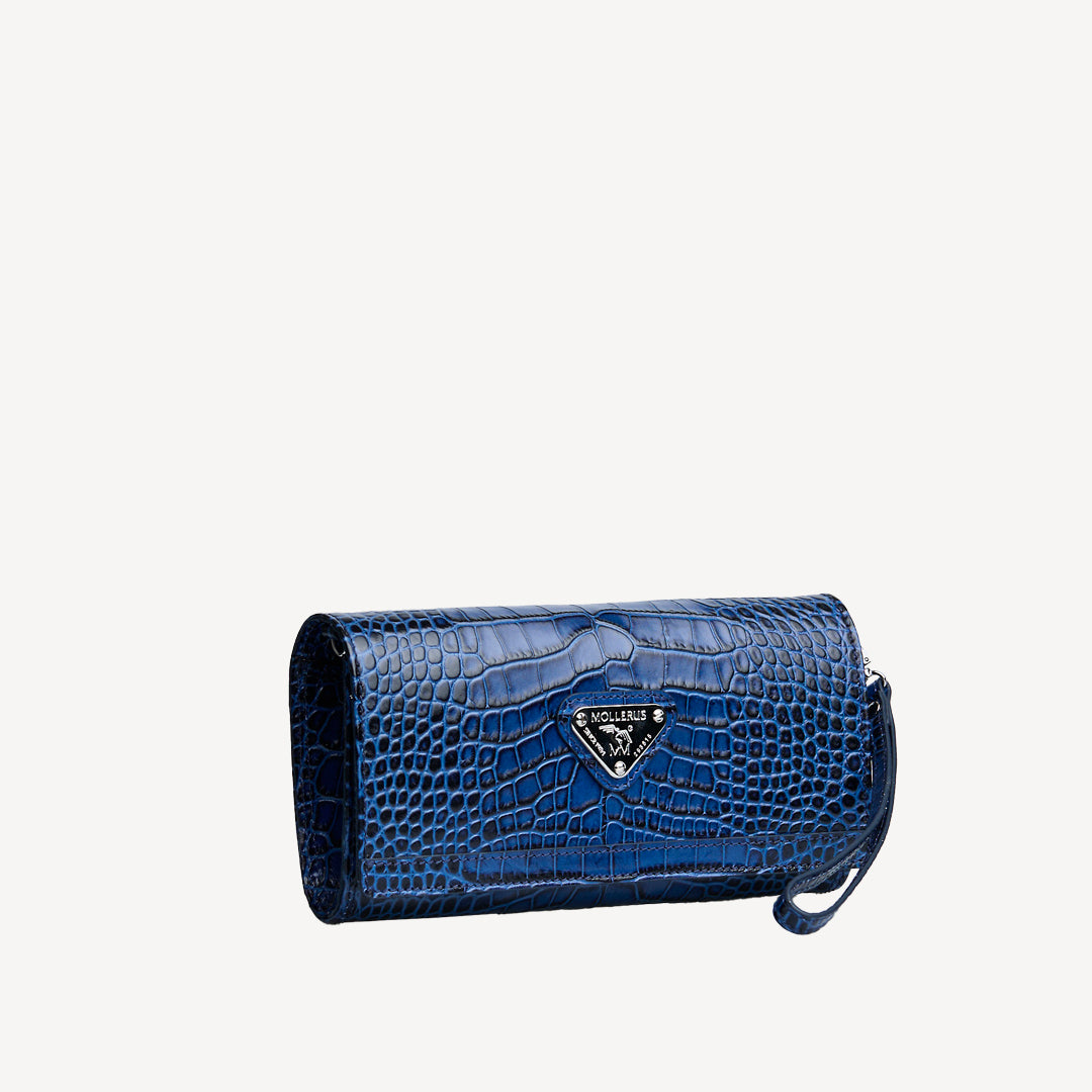 FRESENS | Clutch Croco sapphire blau/silber - seitlich