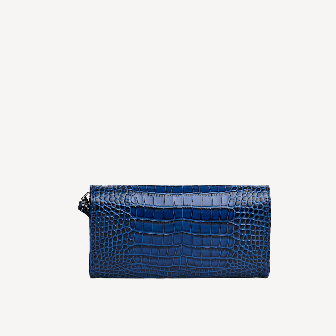 FRESENS | Clutch Croco sapphire blau/silber - von hinten