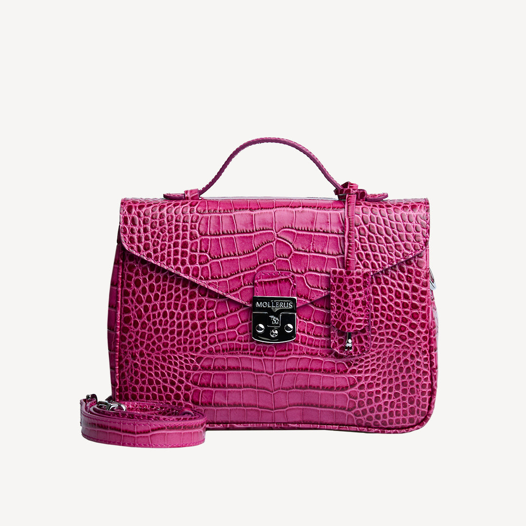 MARLY | Umhängetasche Croco blush pink/silber - frontal