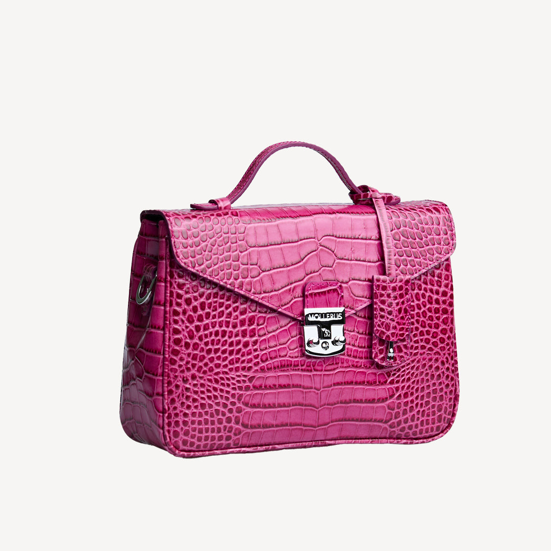 MARLY | Umhängetasche Croco blush pink/silber - seitlich