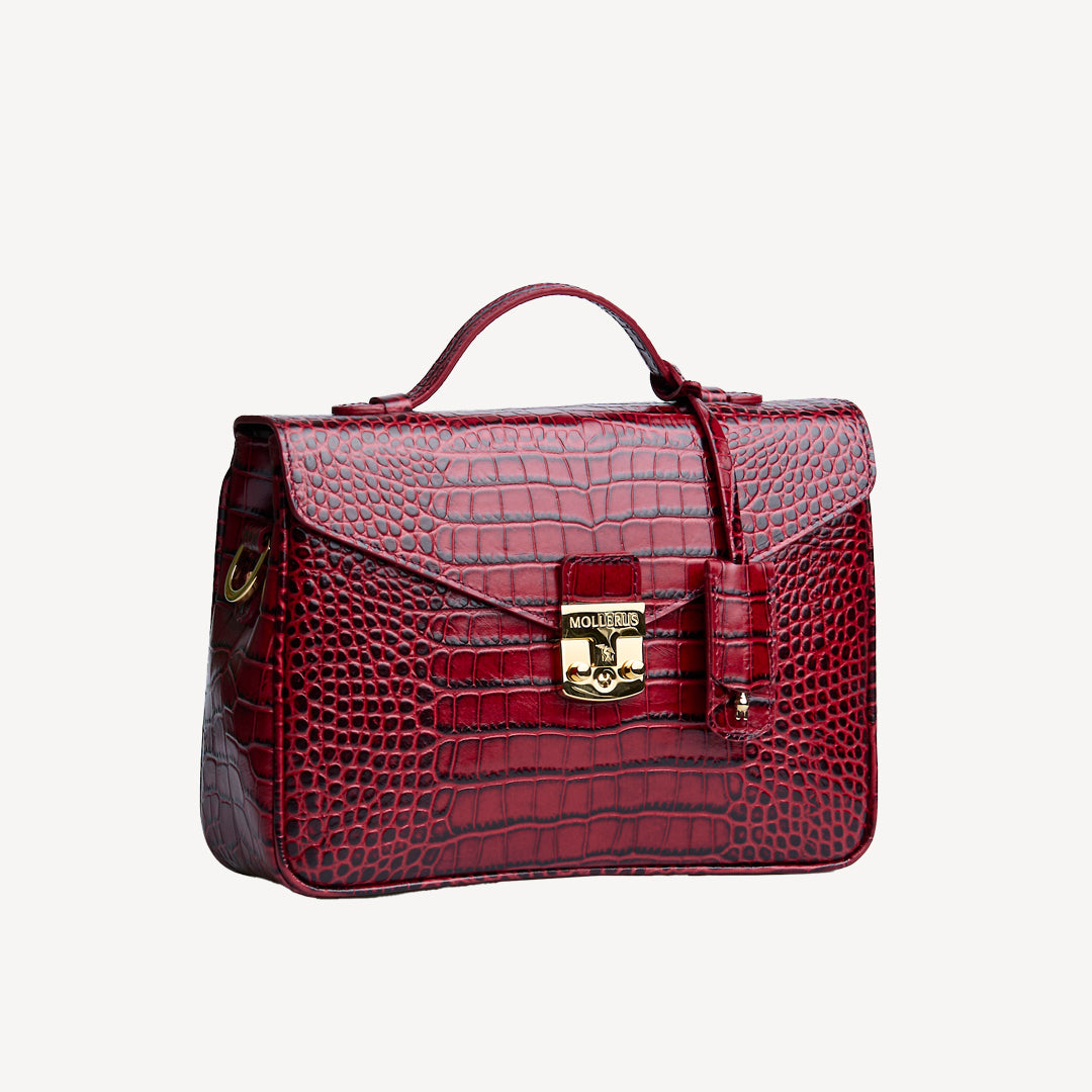 MARLY | Umhängetasche Croco antique rot/gold - seitlich