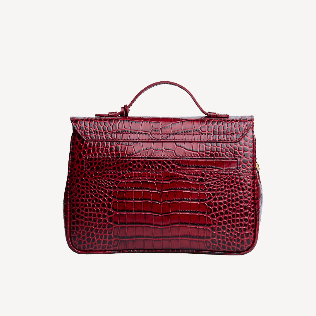 MARLY | Umhängetasche Croco antique rot/gold - von hinten