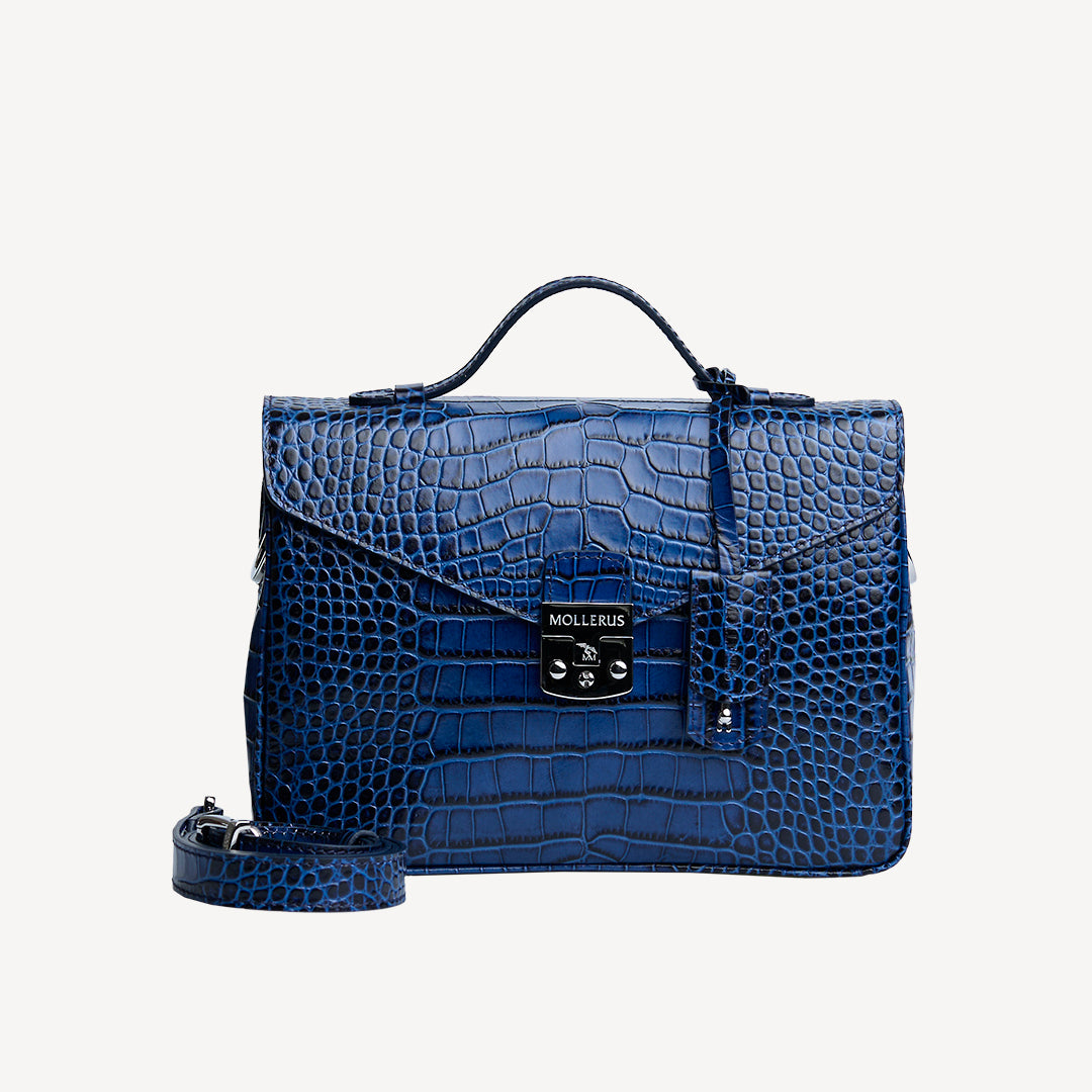 MARLY | Umhängetasche Croco sapphire blau/silber - frontal