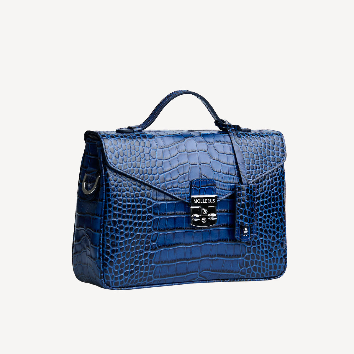 MARLY | Umhängetasche Croco sapphire blau/silber - seitlich