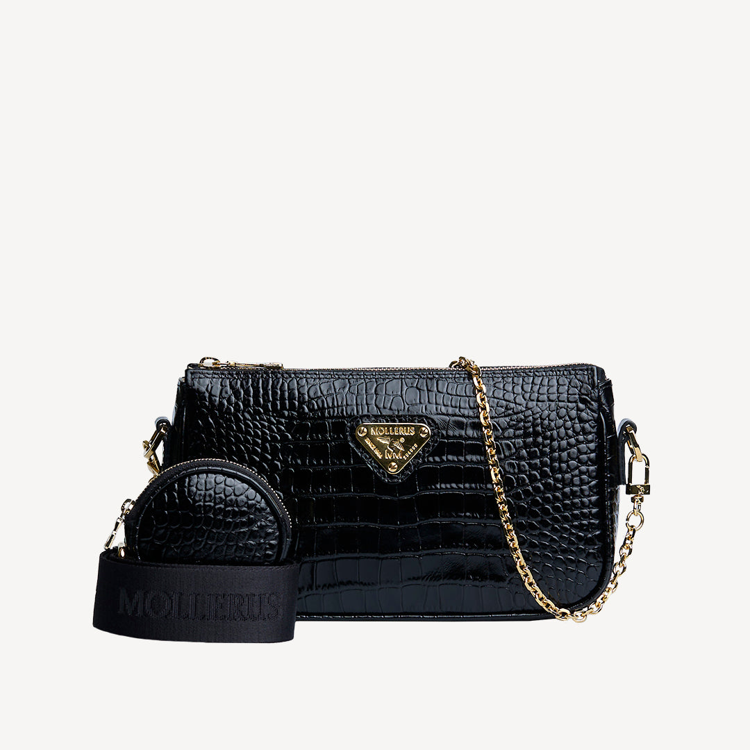 ZELL| Umhängetasche Croco schwarz/gold - frontal