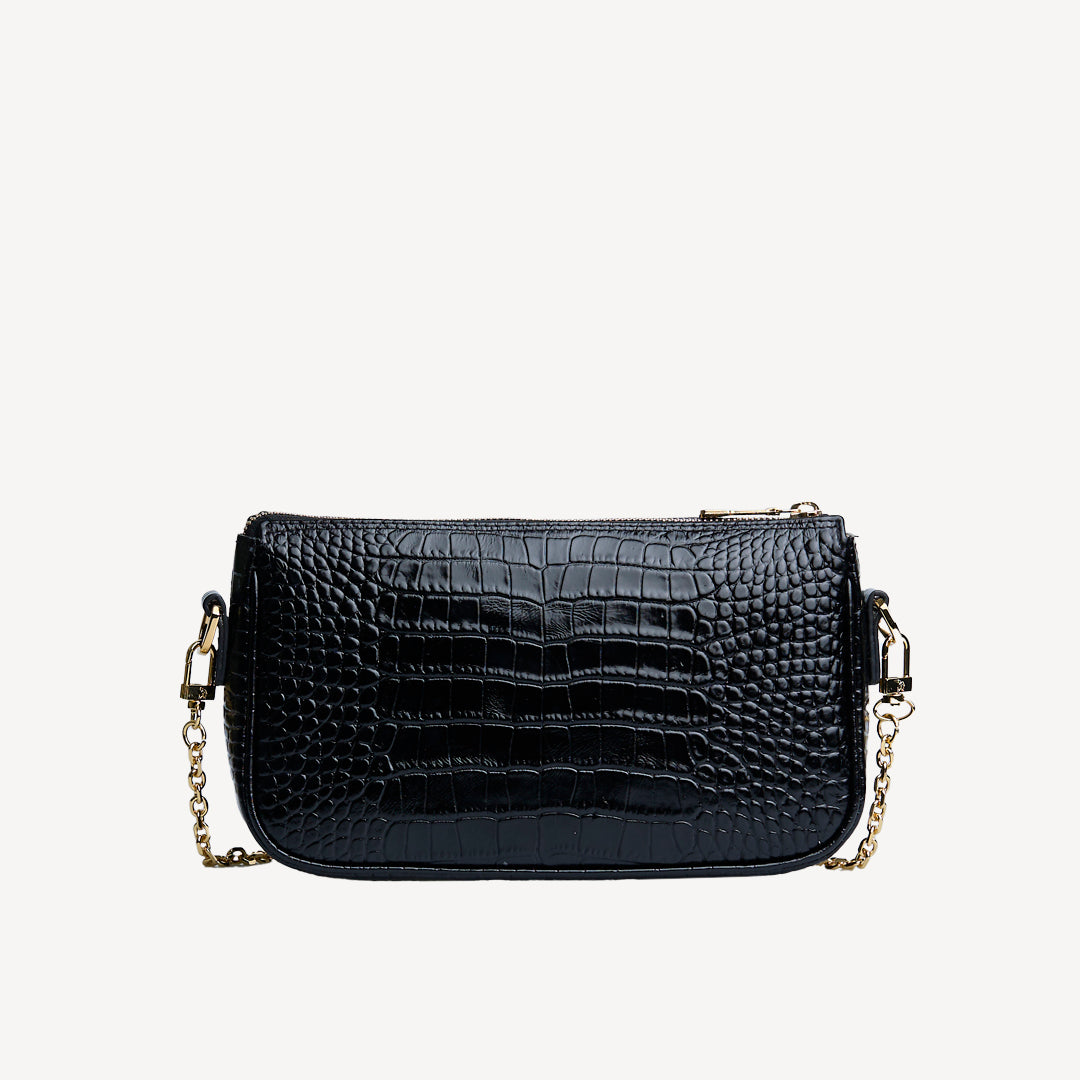 ZELL| Umhängetasche Croco schwarz/gold - von hinten