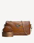 ZELL | Borsa a tracolla Croco honey marrone/oro - frontale