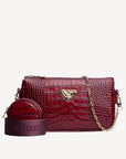 ZELL| Umhängetasche Croco antique rot/gold - frontal