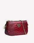 ZELL| Umhängetasche Croco antique rot/gold - seitlich