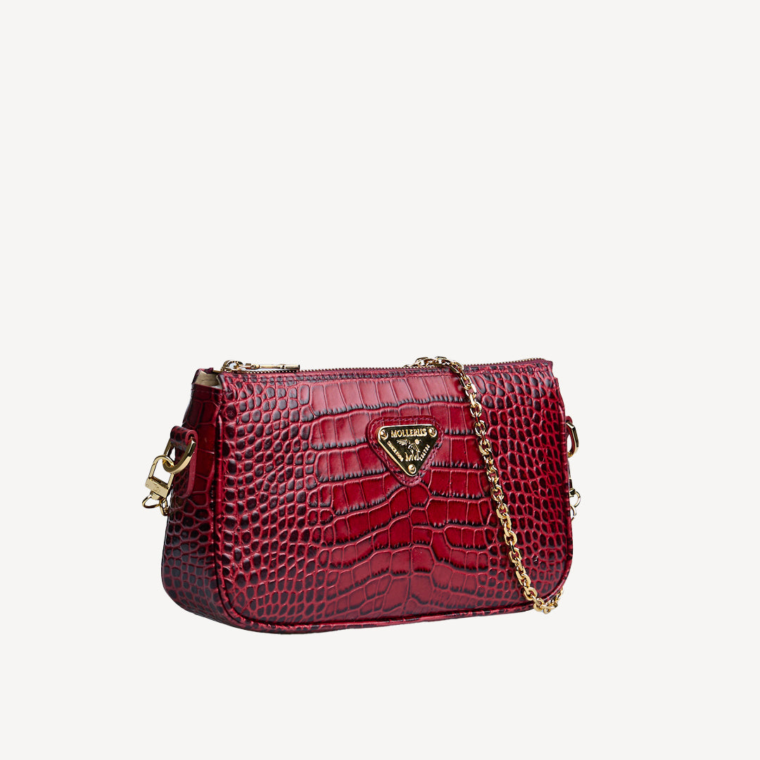 ZELL| Umhängetasche Croco antique rot/gold - seitlich