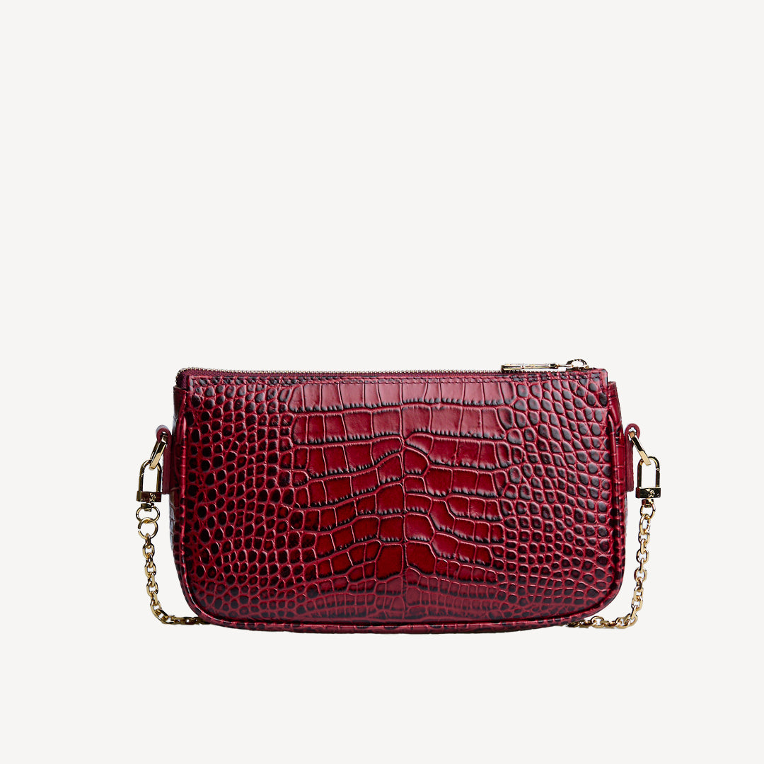 ZELL| Umhängetasche Croco antique rot/gold - von hinten