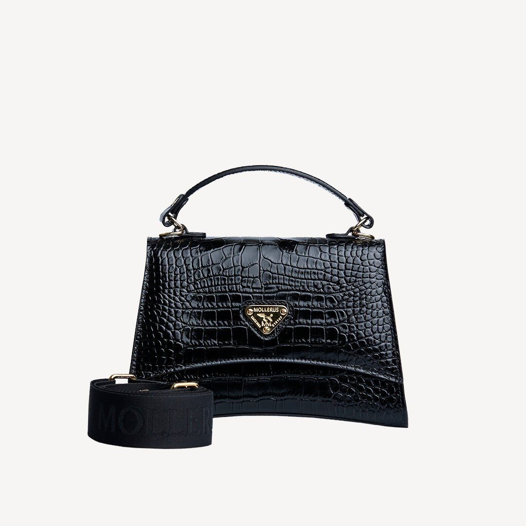 ROMONT | Umhängetasche Croco schwarz/gold - frontal