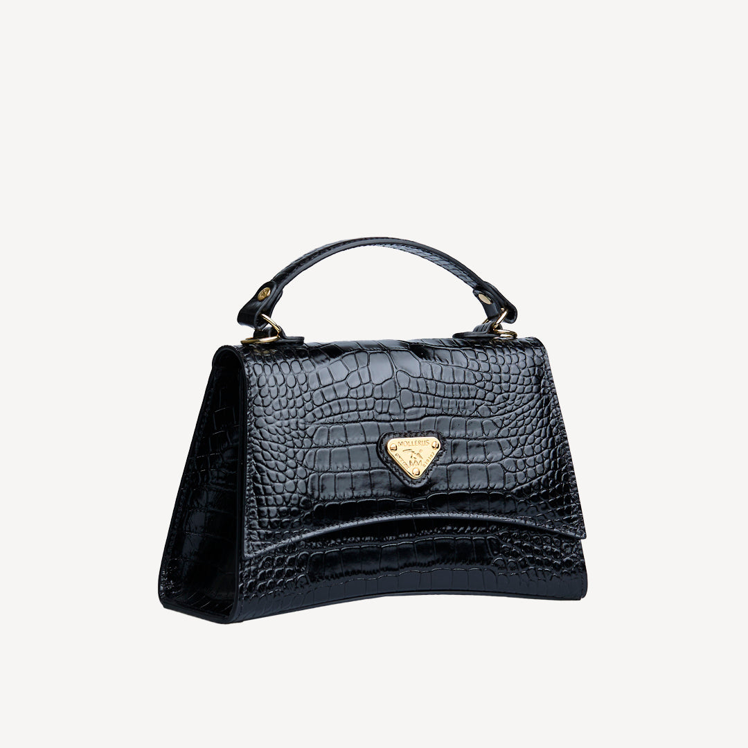 ROMONT | Umhängetasche Croco schwarz/gold - seitlich