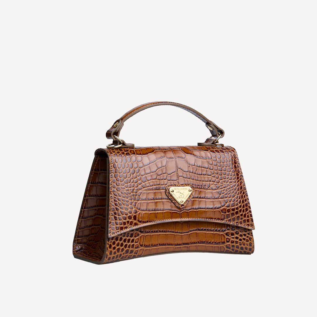 ROMONT | Borsa a tracolla Croco honey marrone/oro - vista laterale