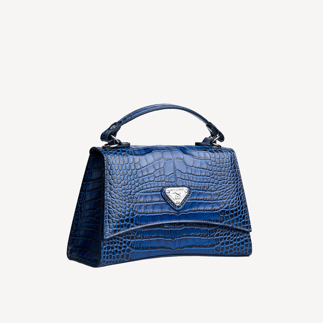 ROMONT | Umhängetasche Croco sapphire blau/gold - seitlich