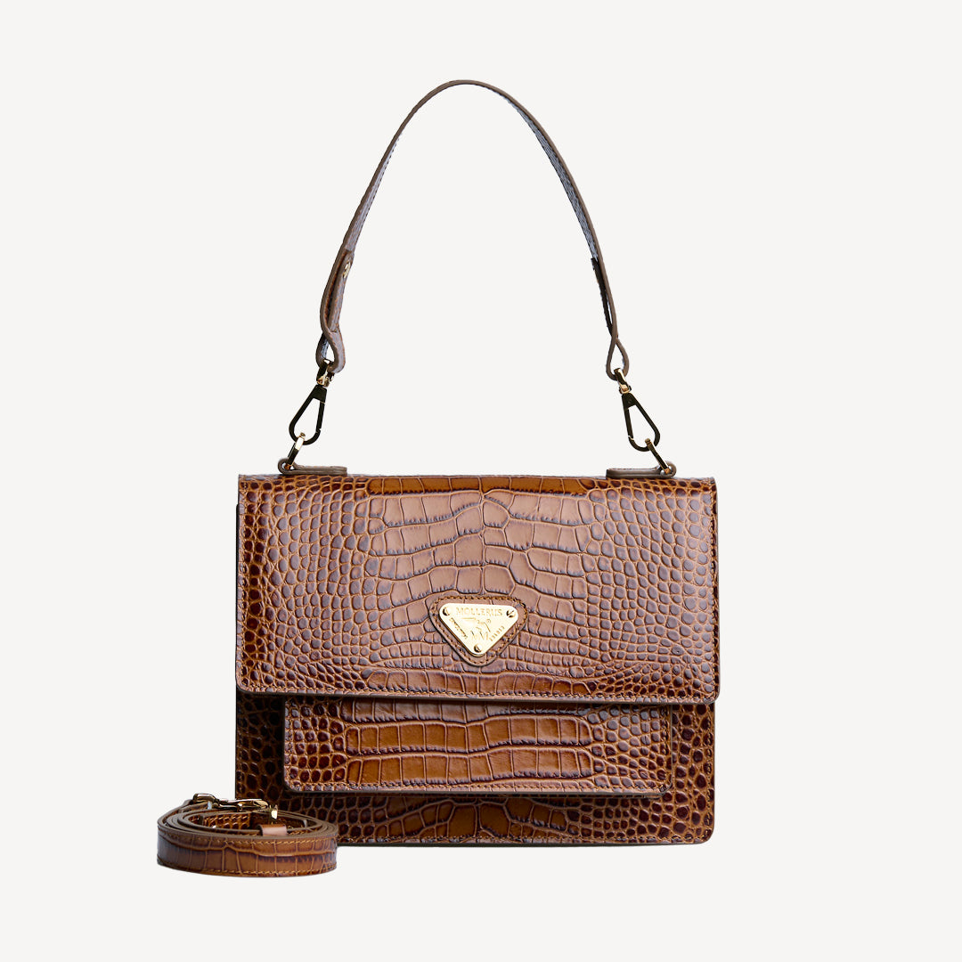 FEY | Borsa a tracolla Croco honey marrone/oro - frontale