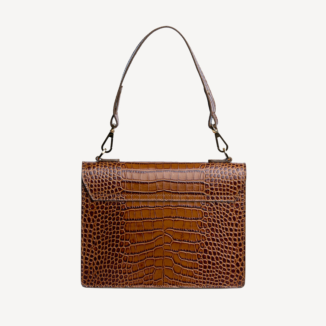 FEY | Borsa a tracolla Croco honey marrone/oro - vista posteriore