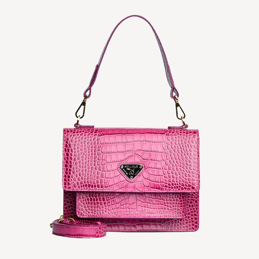 FEY | Schultertasche Croco blush pink/silber - frontal