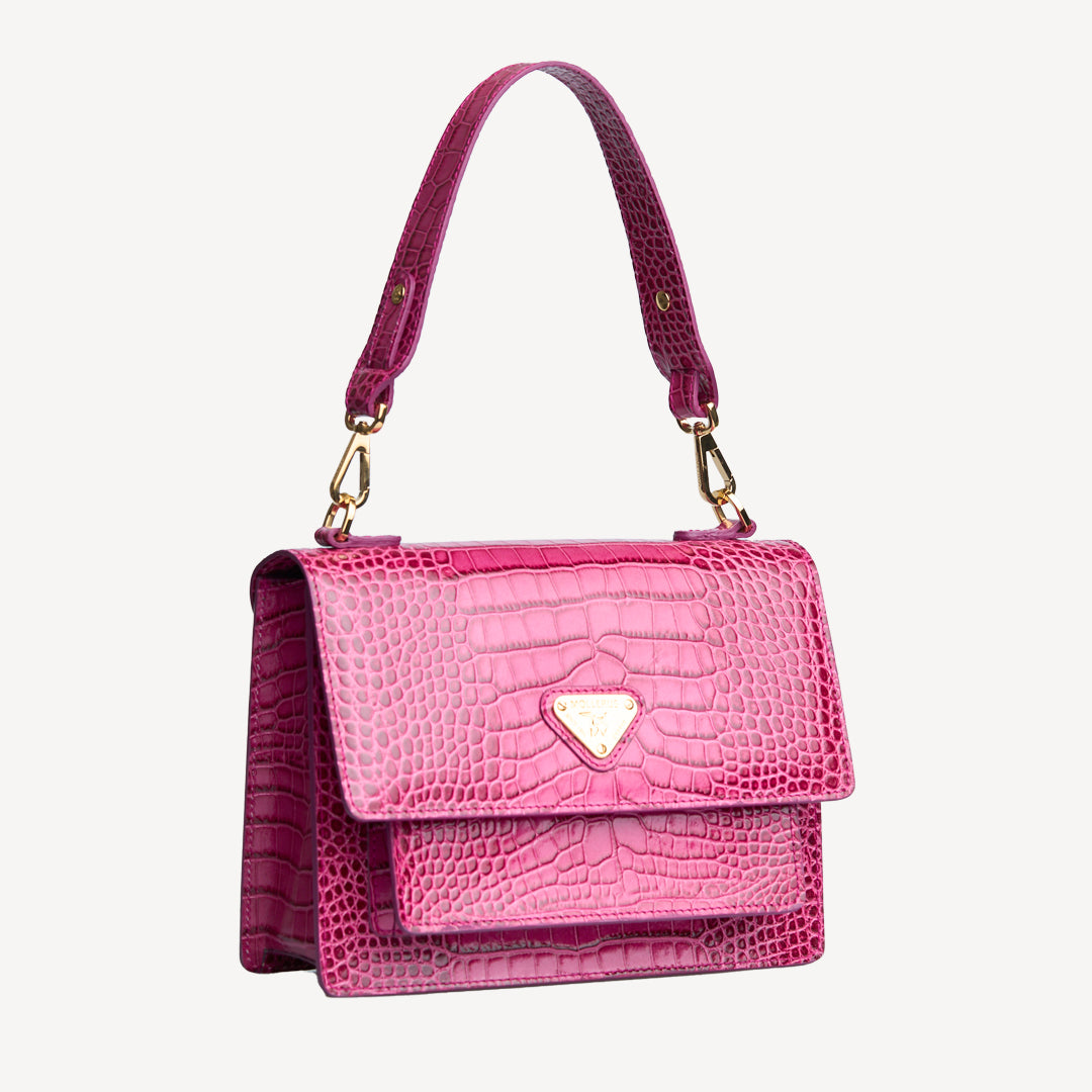 FEY | Schultertasche Croco blush pink/silber - seitlich