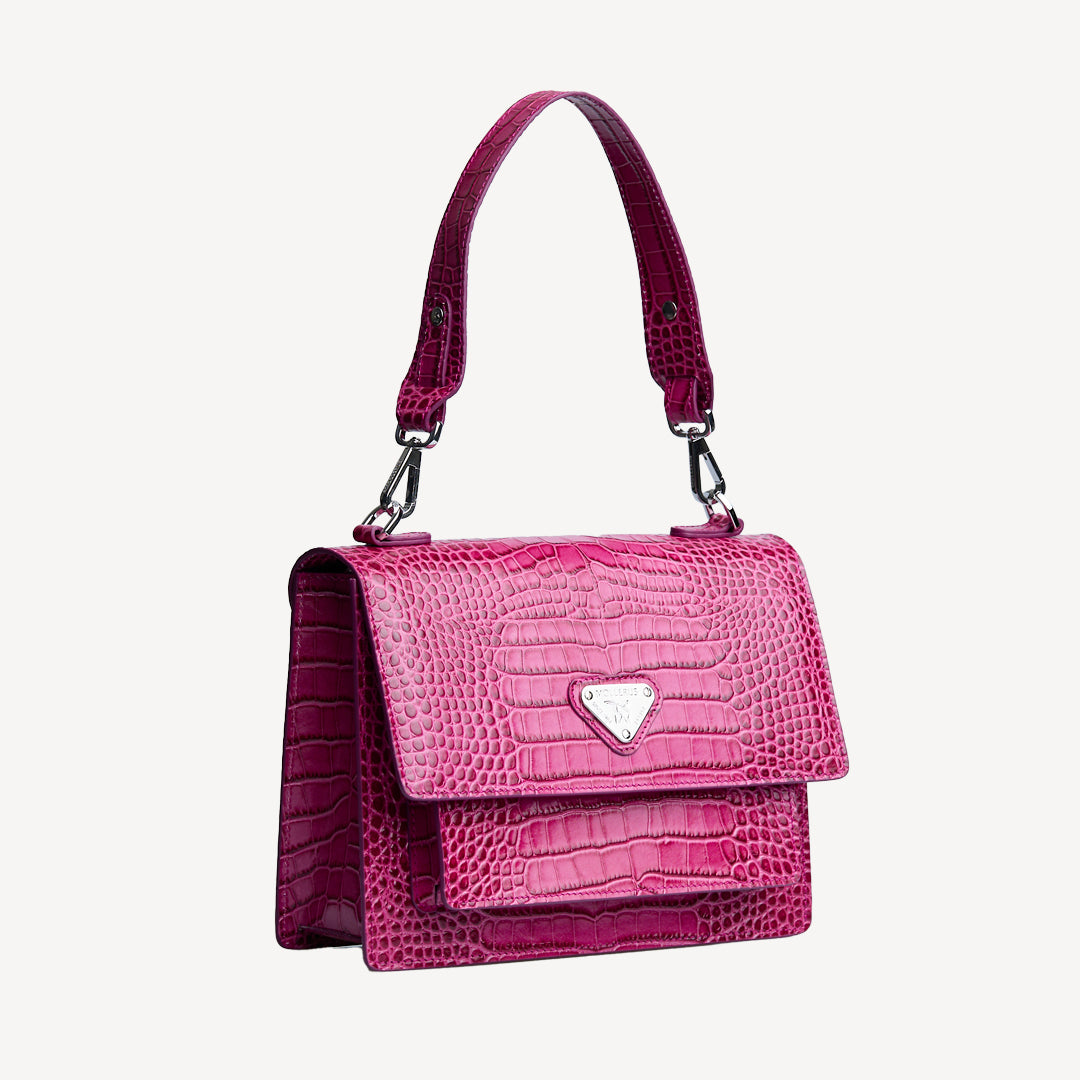 FEY | Schultertasche Croco blush pink/silber