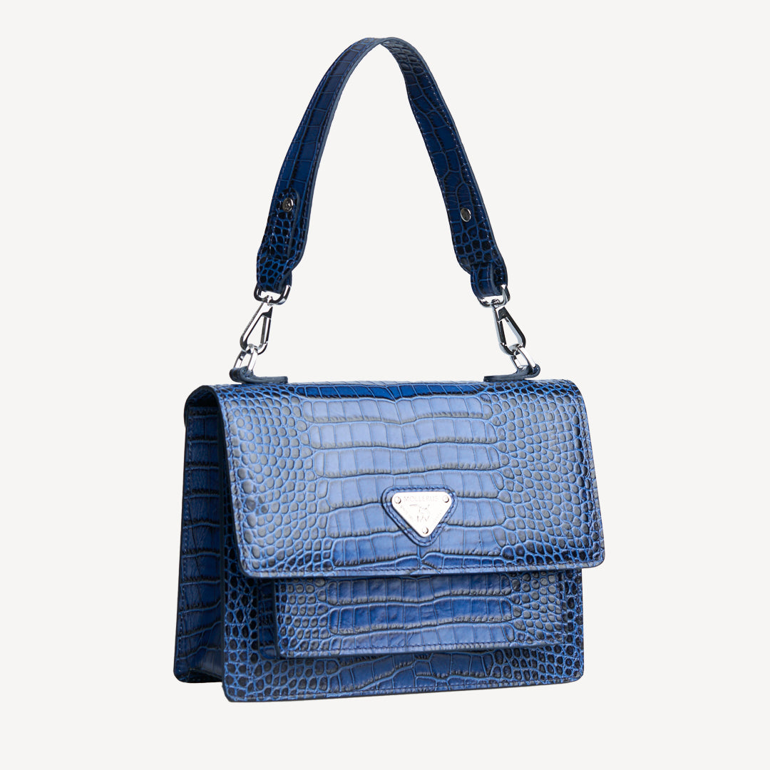 FEY | Schultertasche Croco sapphire blau/silber - seitlich