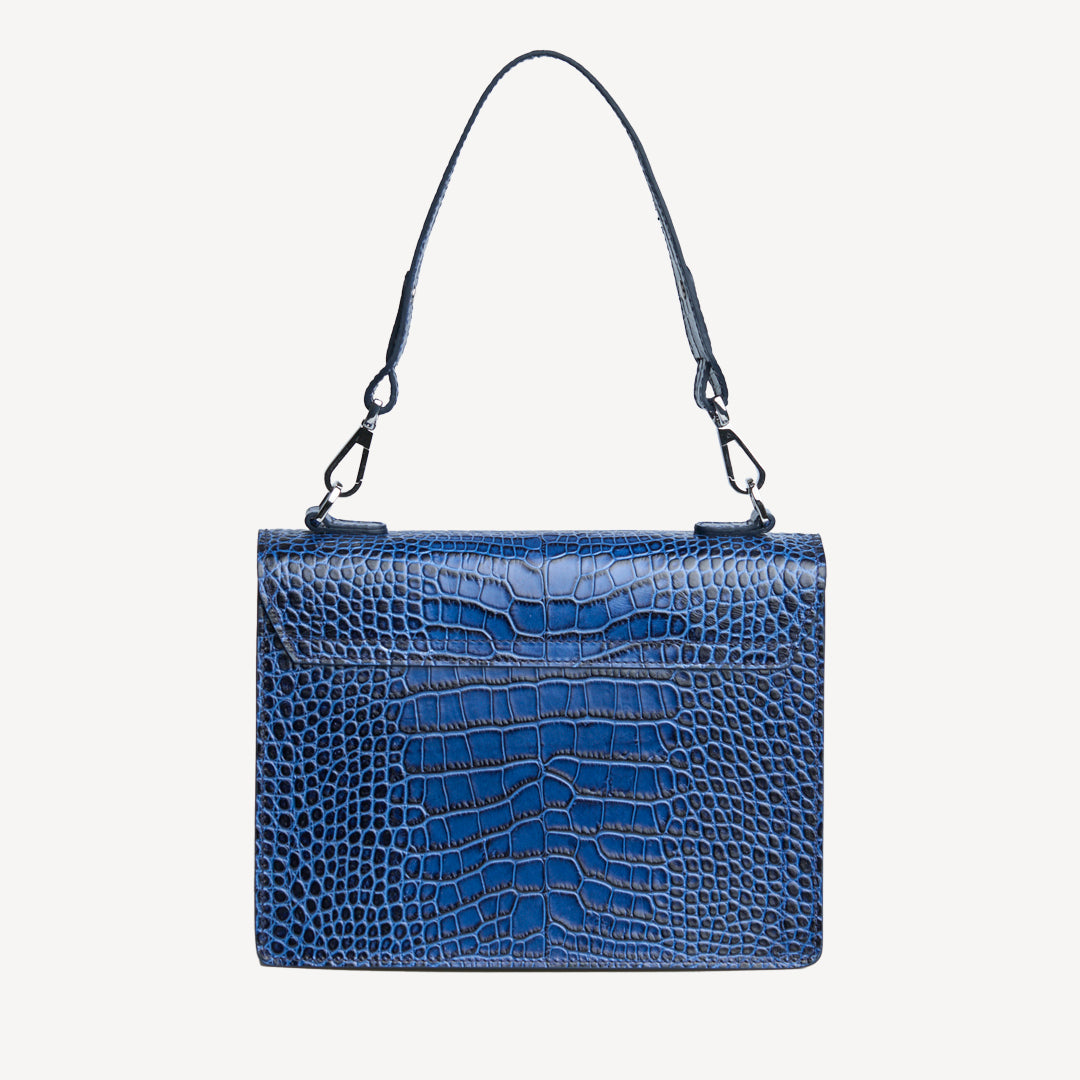 FEY | Schultertasche Croco sapphire blau/silber - von hinten