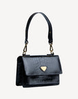 URSY | Umhängetasche croco schwarz/gold - seitlich