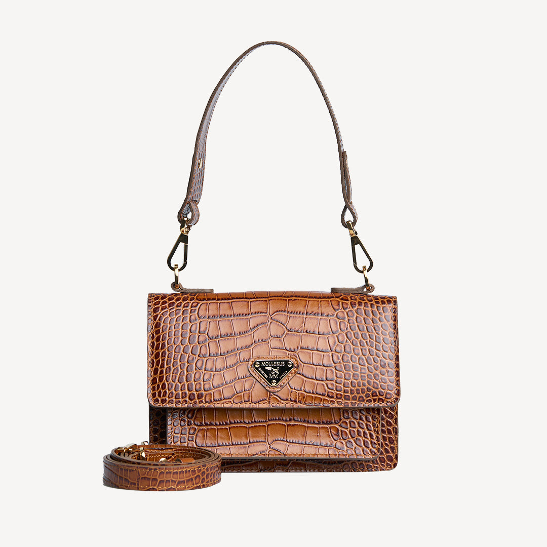 URSY | Borsa a tracolla Croco honey marrone/oro - frontale