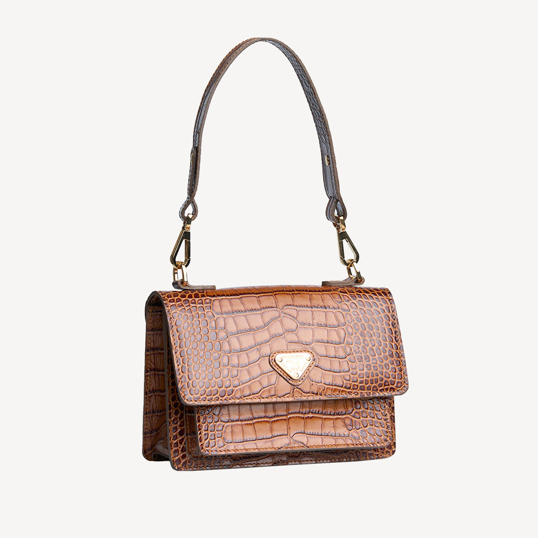 URSY | Borsa a tracolla Croco honey marrone/oro - vista laterale