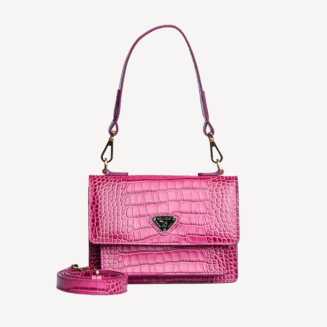 URSY | Umhängetasche Croco blush pink/silber - frontal