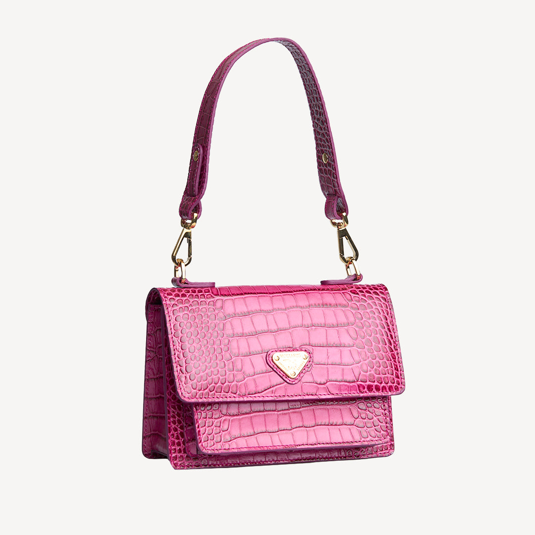 URSY | Umhängetasche Croco blush pink/silber - seitlich