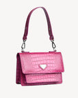 URSY | Sac bandoulière Croco rose blush/argent
