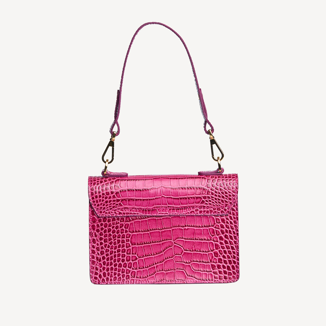 URSY | Umhängetasche Croco blush pink/silber - von hinten