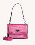 URSY | Sac bandoulière Croco rose blush/argent