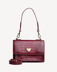 URSY | Umhängetasche croco antique rot/gold - frontal