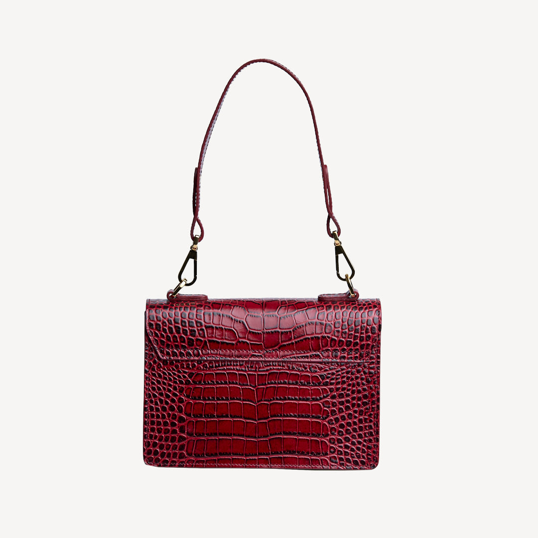 URSY | Umhängetasche croco antique rot/gold - von hinten