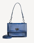 URSY | Umhängetasche croco sapphire blau/silber - frontal