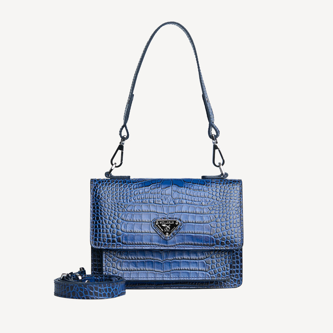 URSY | Umhängetasche croco sapphire blau/silber - frontal