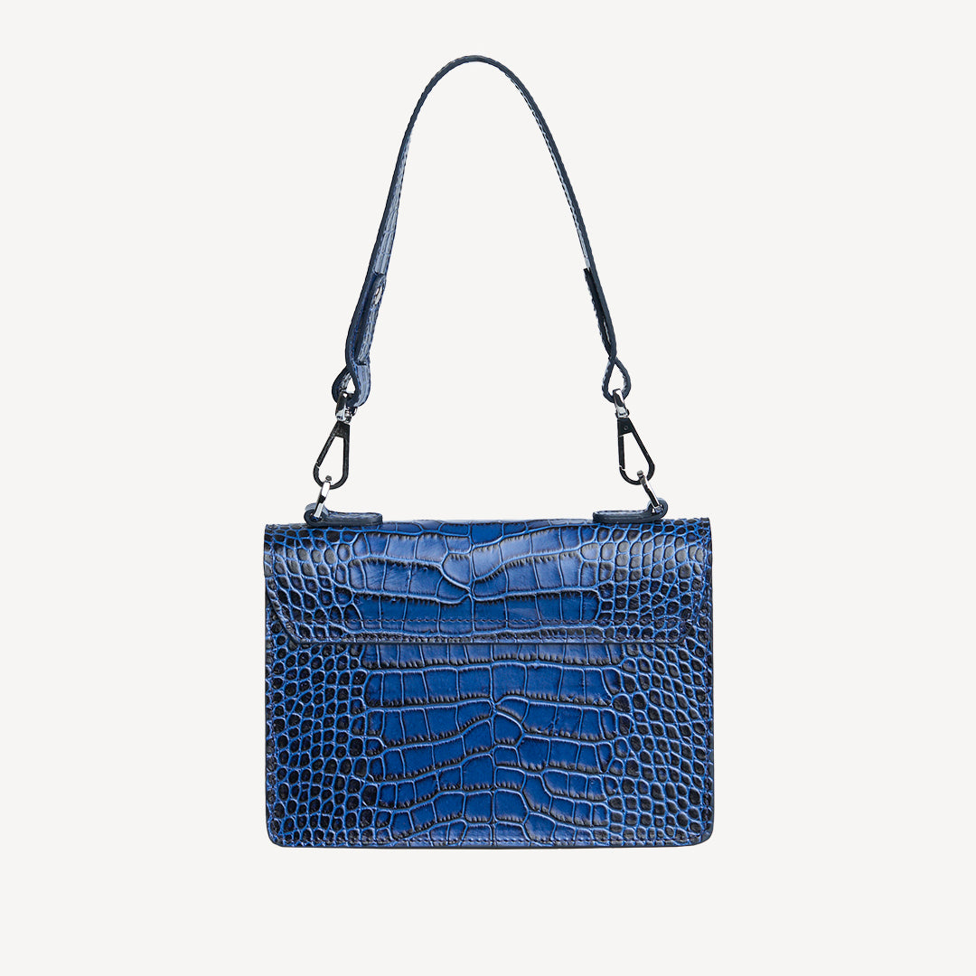 URSY | Umhängetasche croco sapphire blau/silber - von hinten