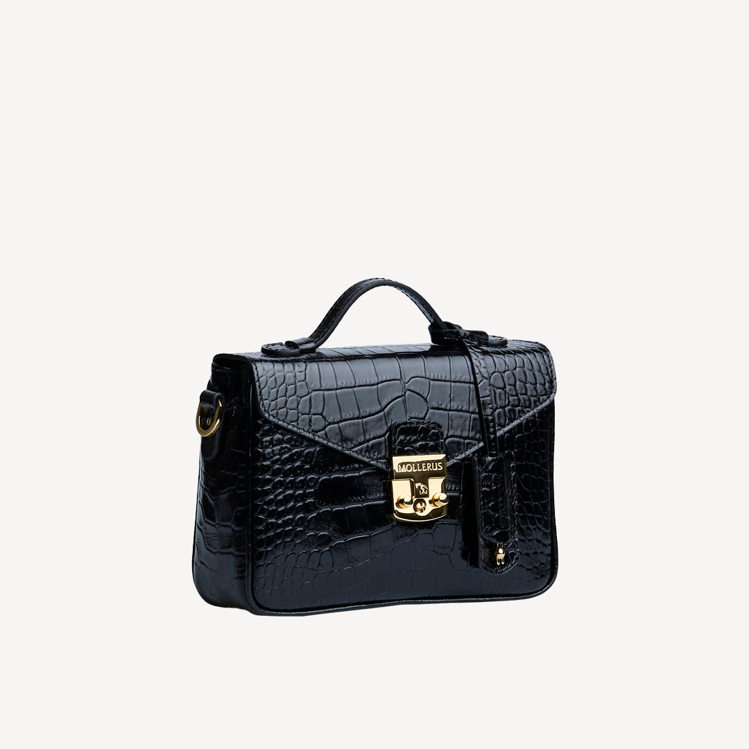 MEYRIN | Umhängetasche croco schwarz/gold - seitlich