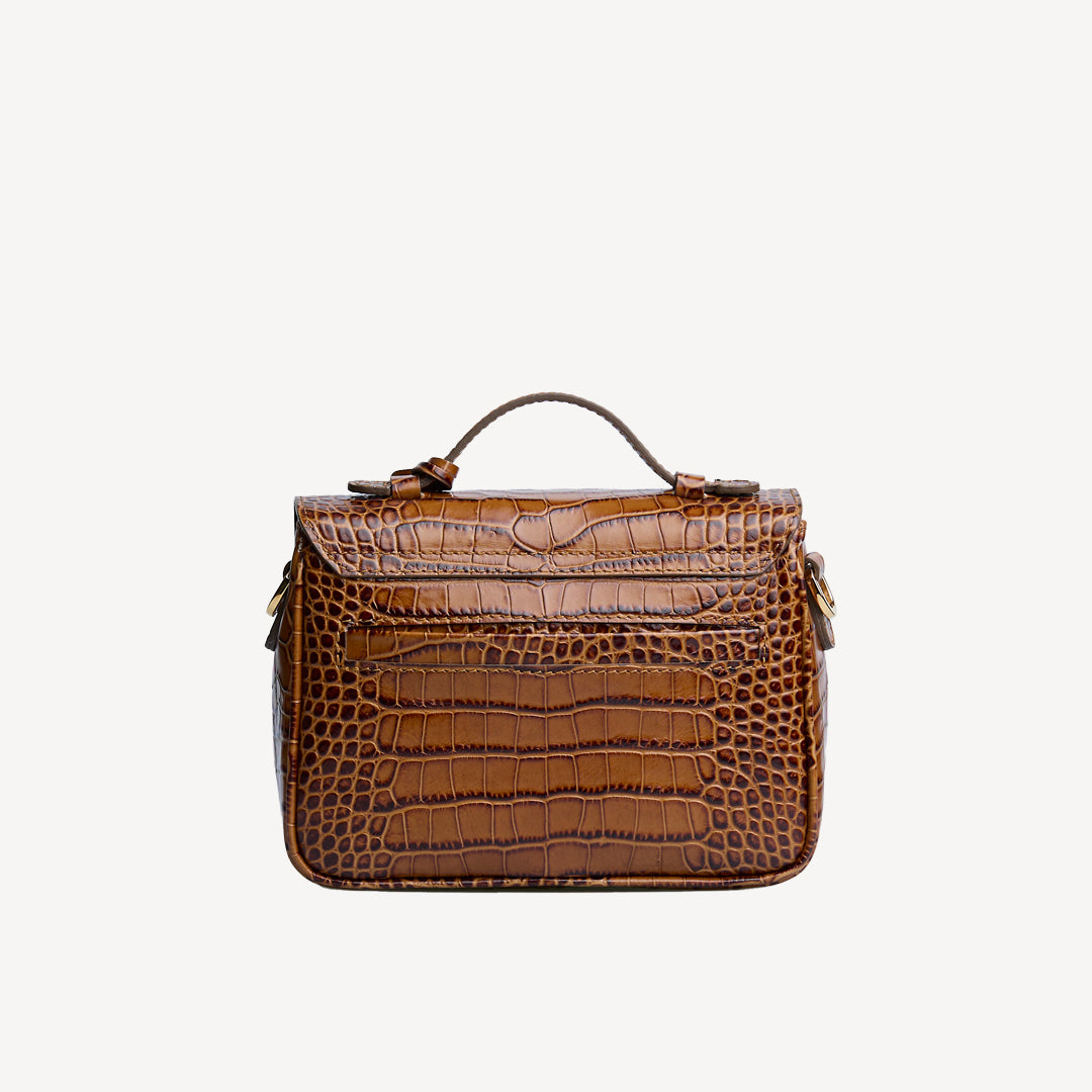 MEYRIN | Umhängetasche Croco honey braun/gold - von hinten