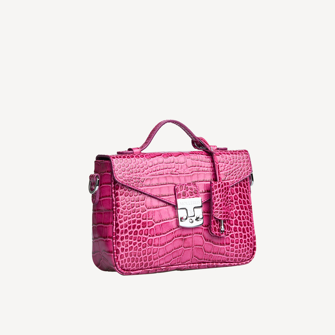 MEYRIN | Umhängetasche croco blush pink/silber - seitlich