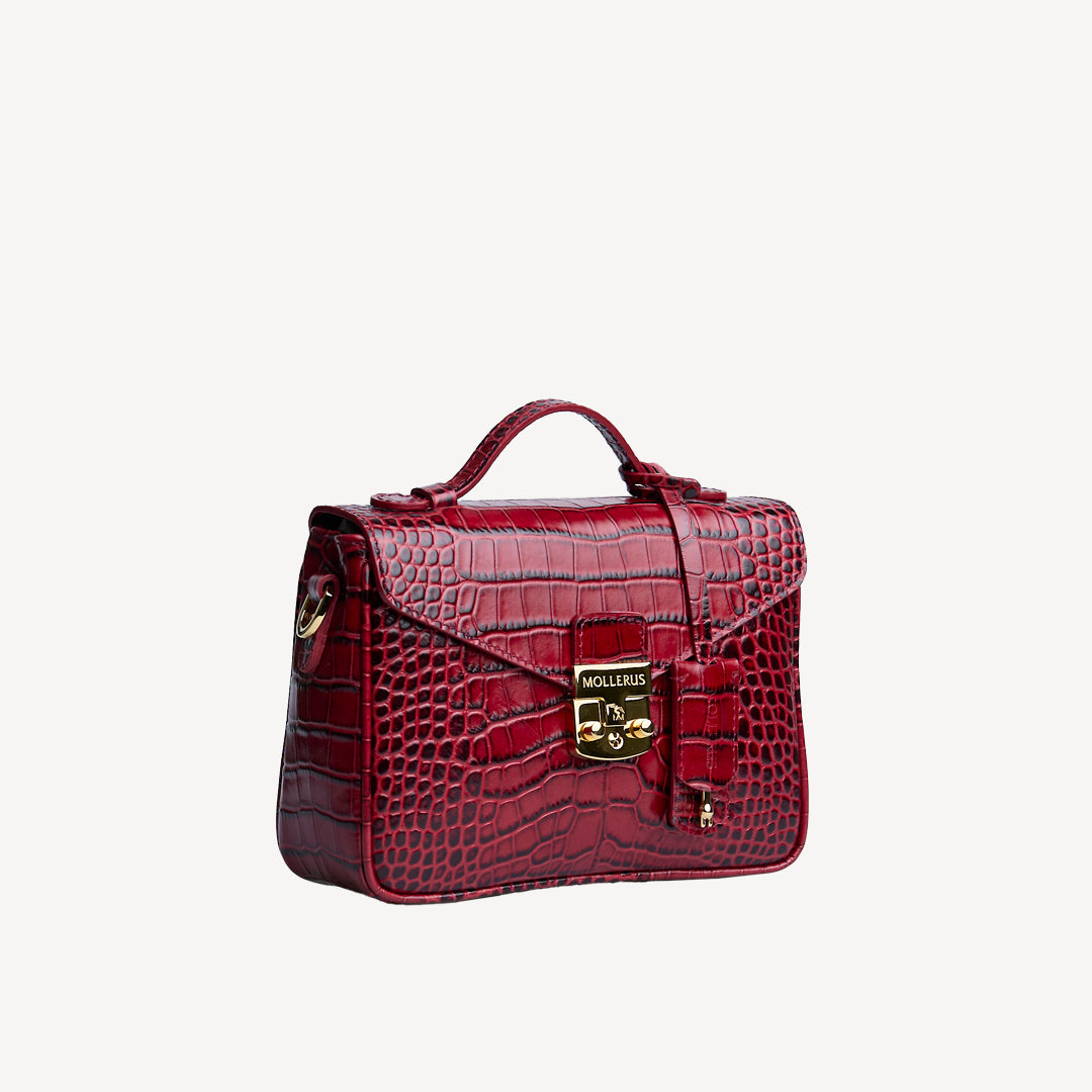 MEYRIN | Umhängetasche croco antique rot/gold - seitlich