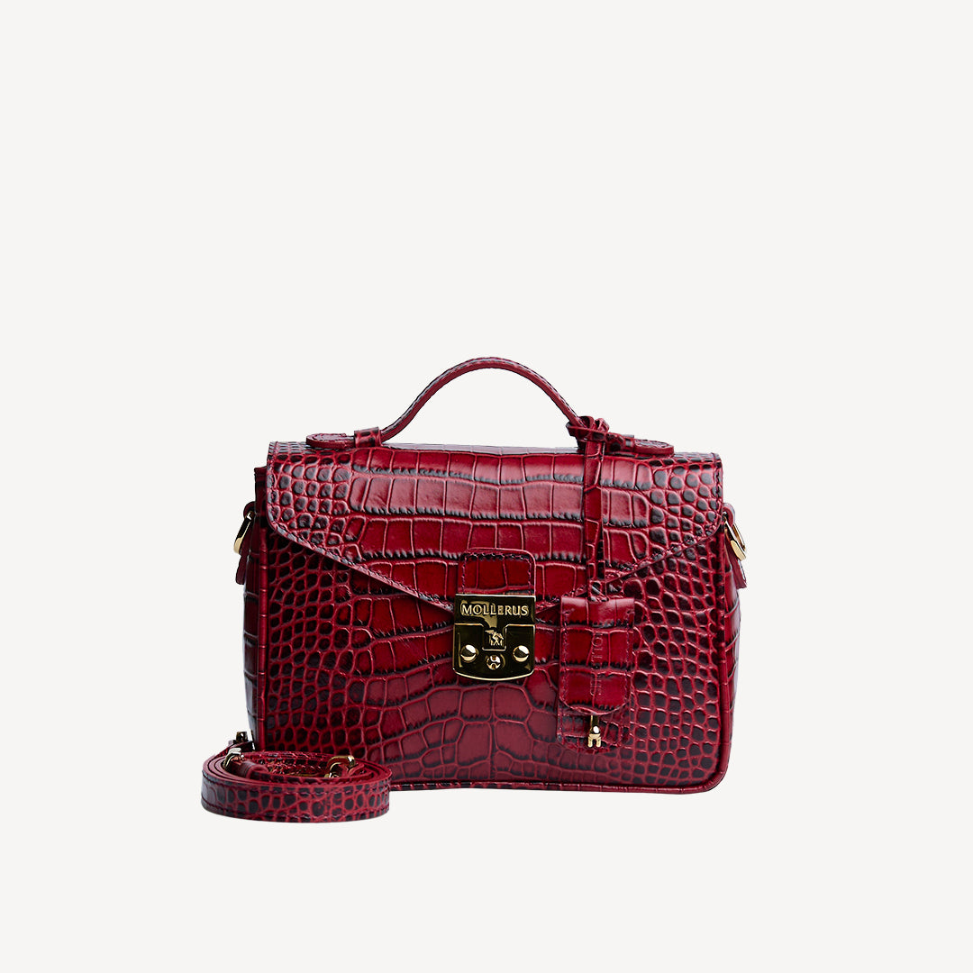 MEYRIN | Umhängetasche croco antique rot/gold - frontal