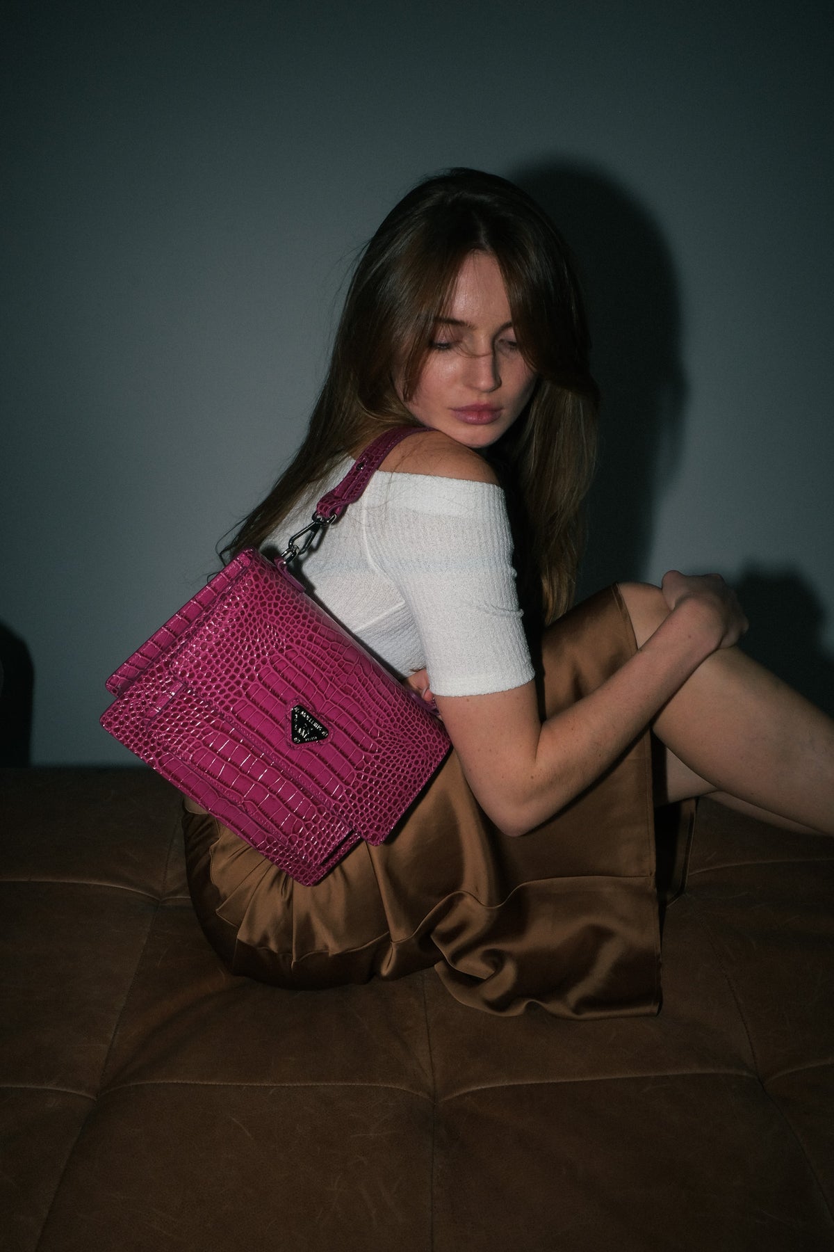 FEY | Schultertasche Croco blush pink/silber