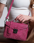 MEYRIN | Sac bandoulière croco rose blush/argent