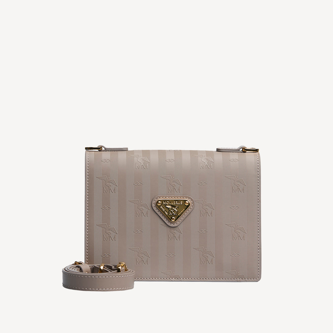 MELIDE | Umhängetasche taupe grau/gold - frontal