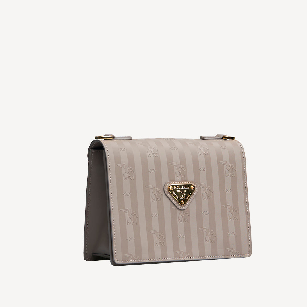 MELIDE | Umhängetasche taupe grau/gold - seitlich