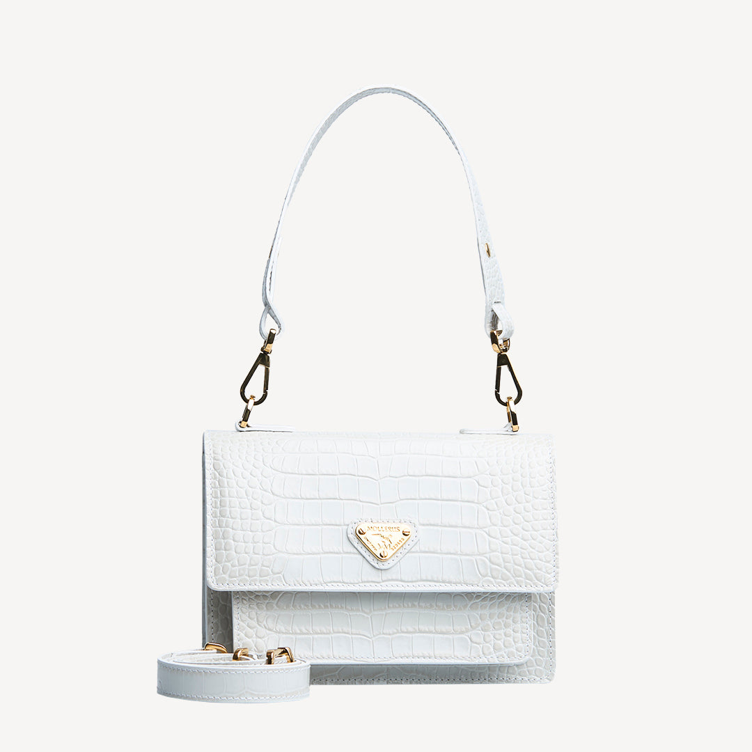 URSY | Umhängetasche croco snow weiss/gold - FRONTAL